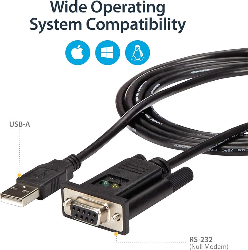 Star Tech .com 6ft (1.8m) 1-Port USB to Serial RS232 Adapter, FTDI DB9 Serial DCE Adapter Cable, Null Modem, USB 2.0 - TAA - Image 4